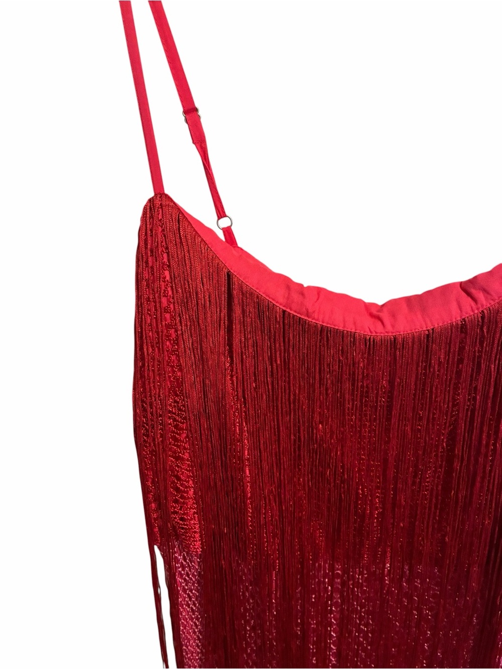 Anthropologie Let Me Be Red Pink Ombre Tiered Fringe Midi Dress 1X New - Picture 4 of 9